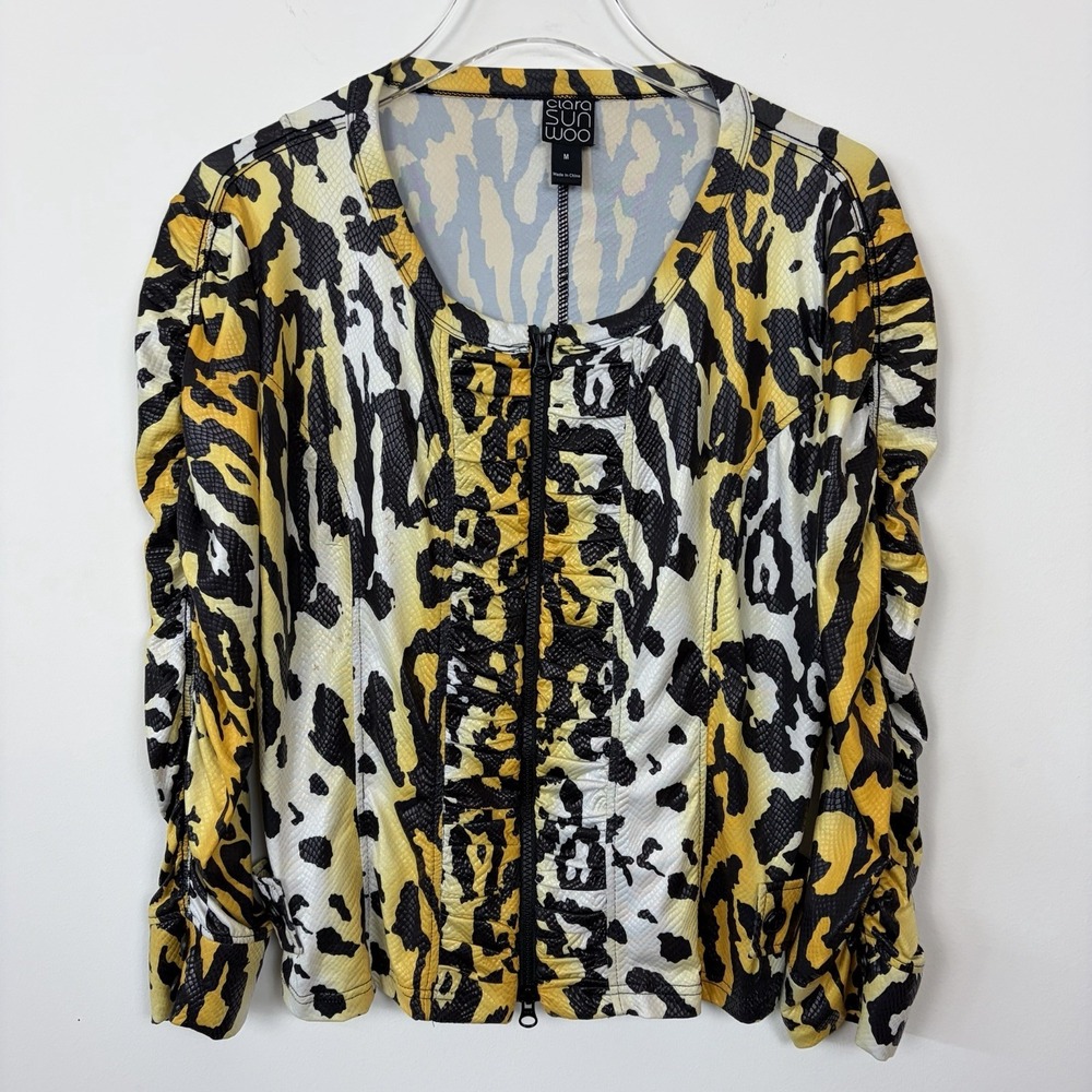 Clara Sunwoo Liquid Leather Reptile Animal Print Jacket Ruched Sleeves Medium
